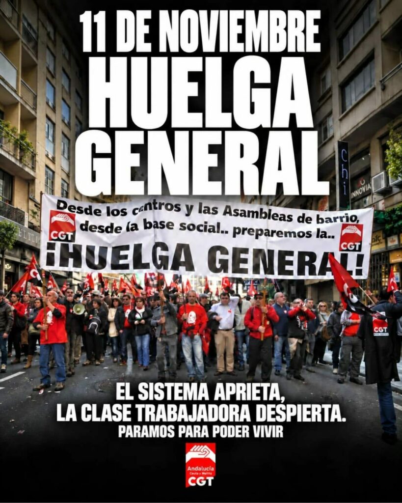 CGT Andalucía, Ceuta y Melilla registra la convocatoria de huelga general del 11 de noviembre